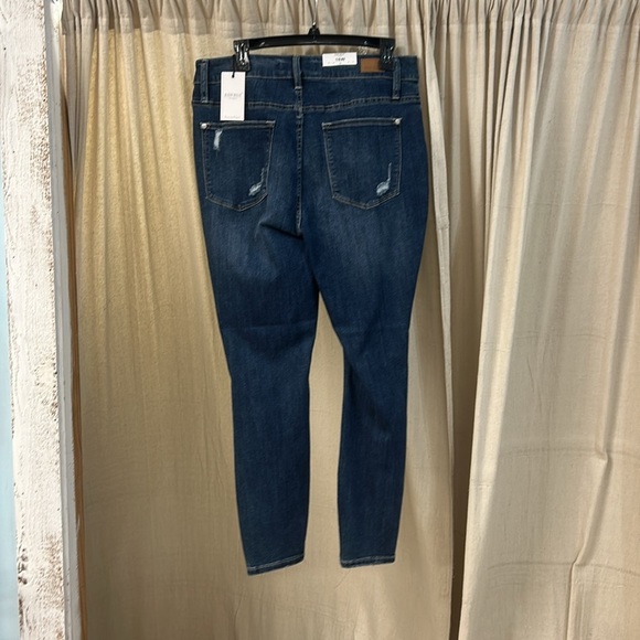 Dark Wash Button Fly Cuff Distressed Jeans - Judy Blue - Picture 2 of 6